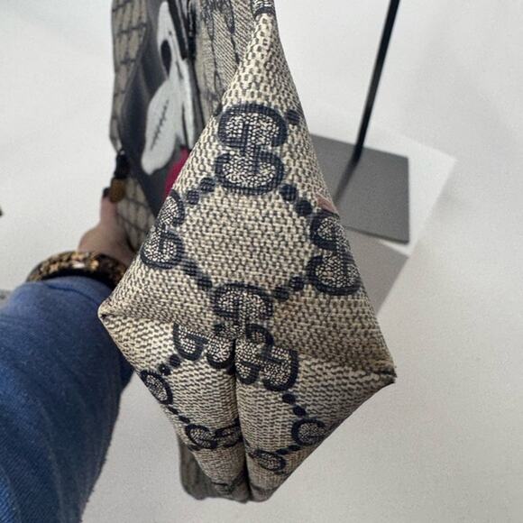 Gucci Web handled monogram tote w/ navy exterior zip pocket and customized patch - Picture 8 of 16